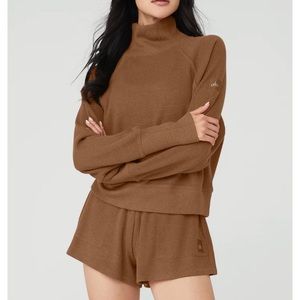 Waffle Weekend Escape Mock Neck Long Sleeve in white